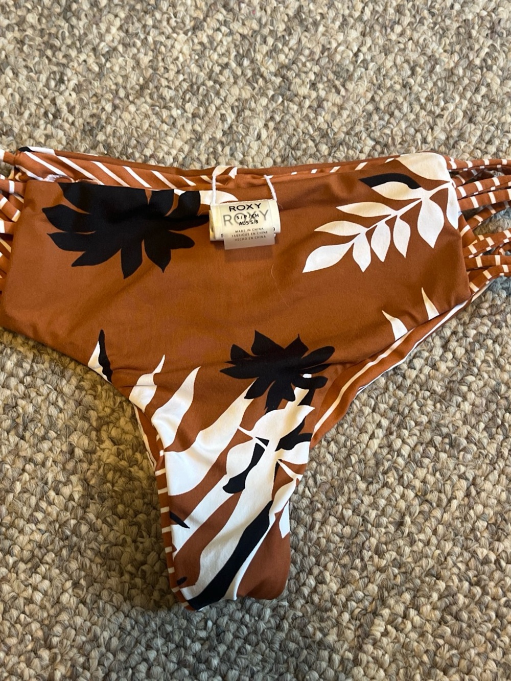 Roxy Rust Floral Strappy Bikini Bottoms